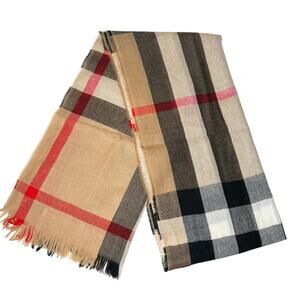 Burberry Plaid Mega Check Wool Cashmere Classic Lightweight Scarf